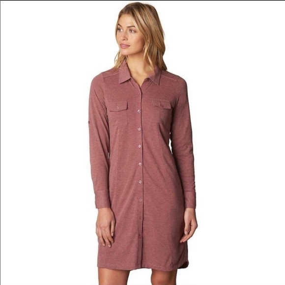 Prana Besha Shirt Dress, Heathered Mauve/Marsala color, Women's Small - Picture 9 of 10
